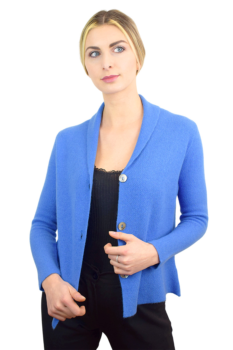 giacca azzurra in cashmere con tre bottoni da donna3