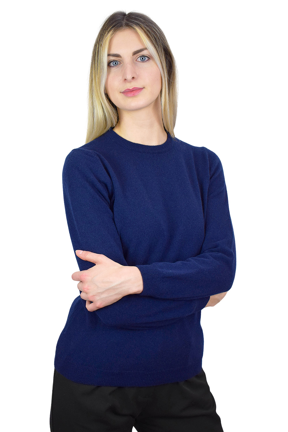 maglioncino paricollo blu in cashmere per donna