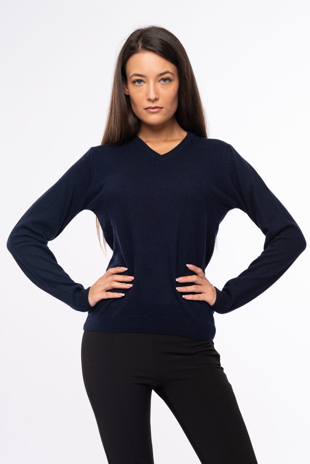 maglioncino scollo v donna ecocashmere blu 1