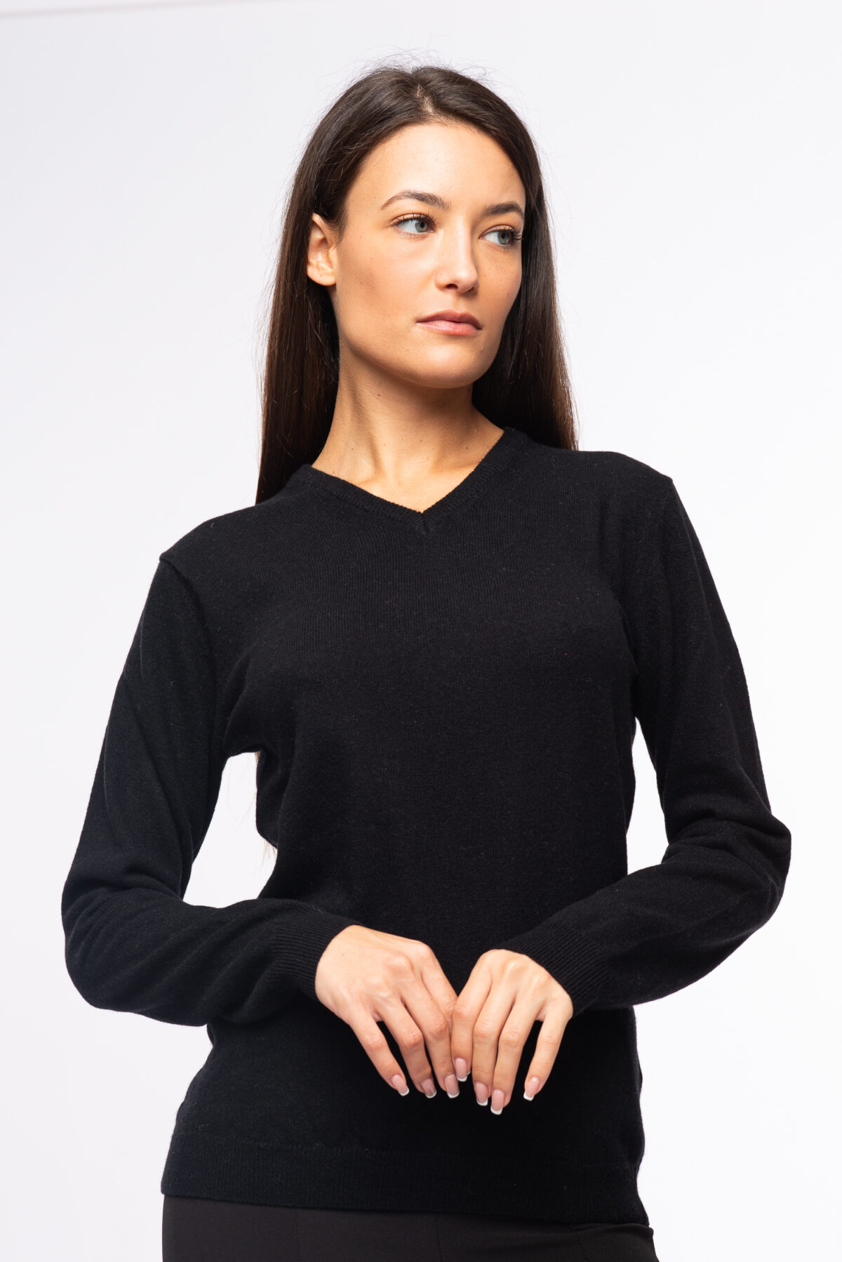 maglioncino scollo v donna ecocashmere nero 1