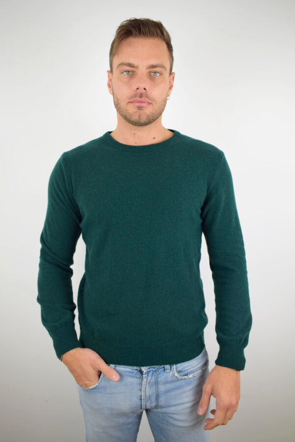 Girocollo Uomo Puro Cashmere Verde Bottiglia Scuro